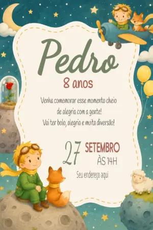 Convite Digital Aniversário Infantil Pequeno Príncipe para Editar