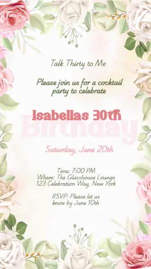 Elegant Floral 30th Birthday Invitation Template