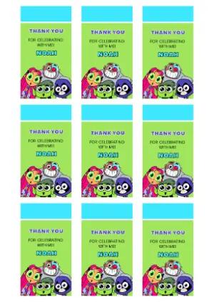 Editable Teen Titans Go! Thank You Tags for Birthday Party