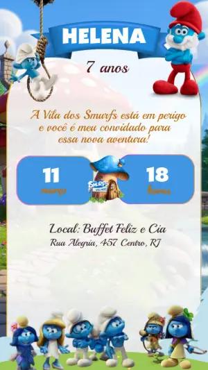 Convite de Aniversário Smurfs Infantil para Editar e Enviar