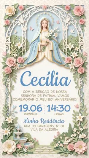 Convite Aniversário 50 anos Nossa Senhora de Fátima Editável