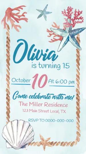 Under the Sea Watercolor Birthday Invite - Editable Template
