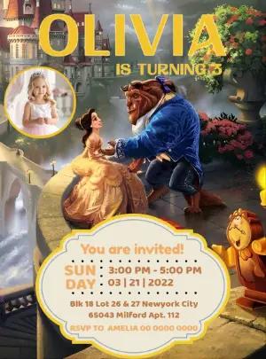 Beauty and the Beast Birthday Invitation Editable Template