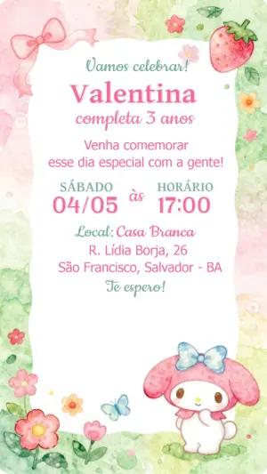 Convite de Aniversário My Melody Aquarela Editável