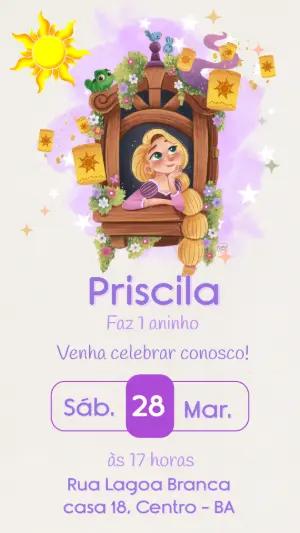 Convite de Aniversário Rapunzel Ilustrado para Editar Online
