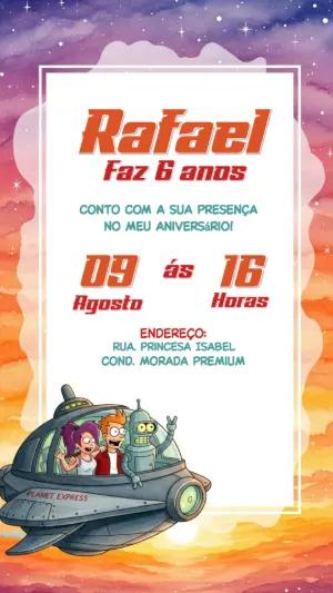 Convite Aniversário Futurama com Personagens para Editar Online