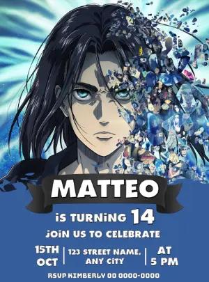Attack on Titan Birthday Invitation | Editable Digital Template