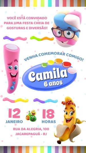 Convite Aniversário Fini com Doces para Editar Online