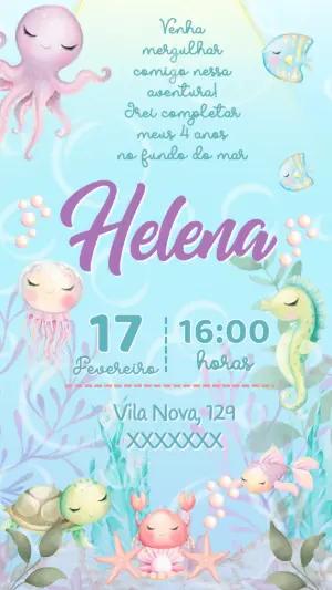 Convite de Aniversário Fundo do Mar Aquarela para Editar