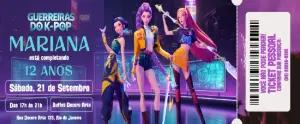 Convite Aniversário Guerreiras do K-pop Ticket para Editar