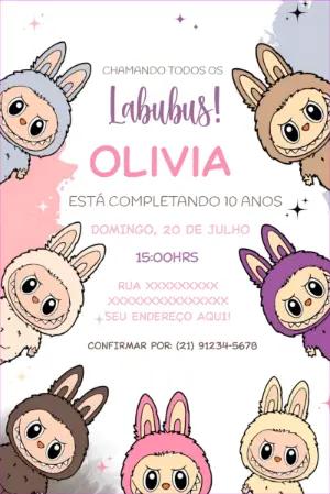 Convite Aniversário Labubu com Personagens para Editar Online