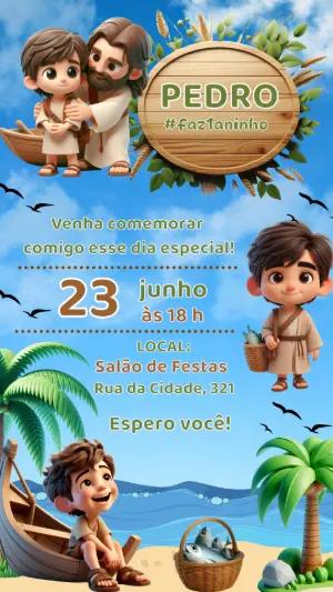 Convite Aniversário Bíblico Tu és Pedro para Editar Online