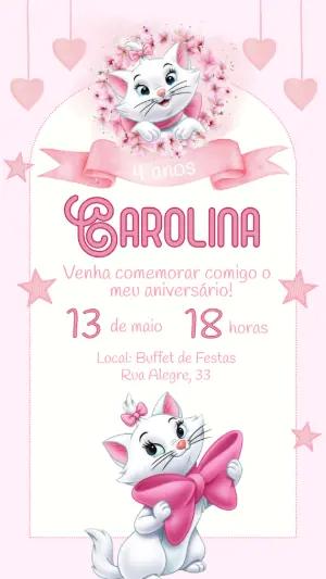 Convite Aniversário Gatinha Marie para Editar Online
