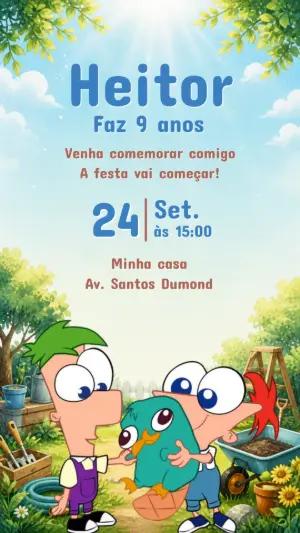 Convite de Aniversário Phineas e Ferb Digital para Editar