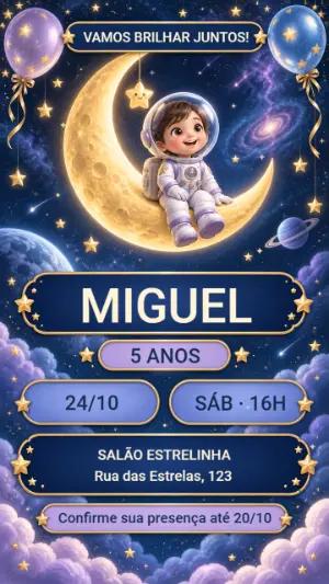 Convite Animado Aniversário Astronauta Festa nas Estrelas