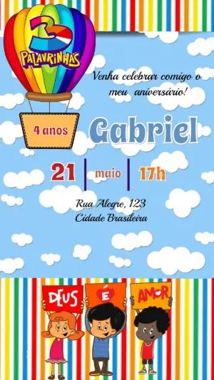 Convite de Aniversário 3 Palavrinhas Balão Editável