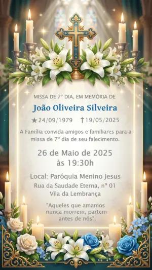 Convite de Missa de 7º Dia Elegante com Lírios para Editar