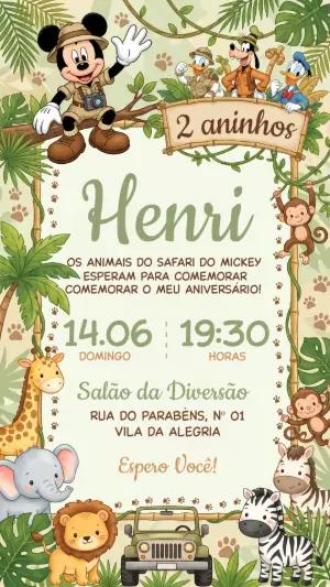 Convite de Aniversário Mickey Safari Editável