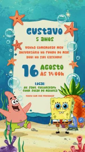 Convite de Aniversário Bob Esponja para Editar Online