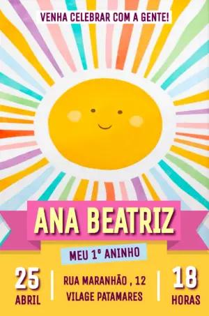 Convite de Aniversário Solzinho Colorido para Editar Online