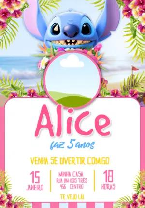 Convite de Aniversário Lilo & Stitch Tropical para Editar