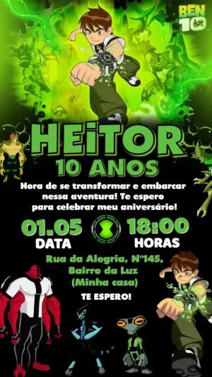Convite de Aniversário Ben 10 Verde e Preto para Editar