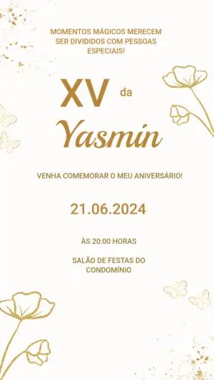 Convite 15 anos Floral Dourado para Editar Online