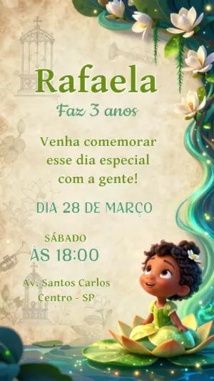 Convite de Aniversário Princesa do Sapo Encantado Editável