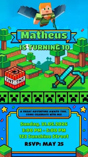 Editable Minecraft Birthday Invitation for Kids