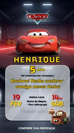 Convite Animado Carros para Editar: Festa de Aniversário Infantil