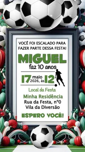 Convite de Aniversário Futebol Verde e Preto para Editar