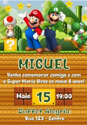 Convite de Aniversário Super Mario Bros Editável