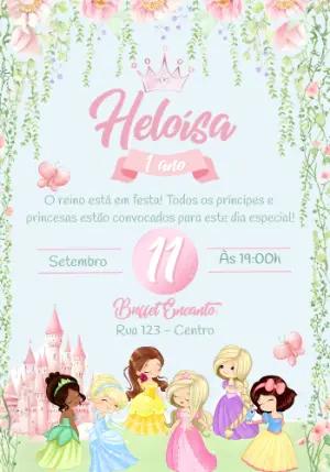 Convite de Aniversário Princesas Cute para Editar Online