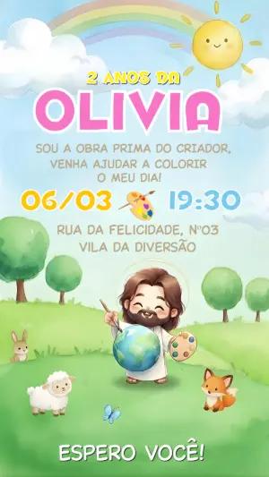 Convite de Aniversário Infantil Jesus Pintor do Mundo Editável