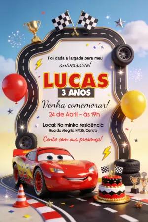 Convite de Aniversário Carros Relâmpago McQueen Editável