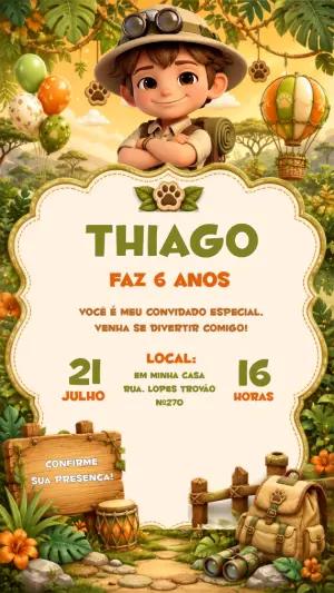 Convite de Aniversário Safari Infantil para Editar Online