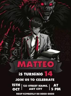 Editable Death Note Anime Birthday Invitation Template