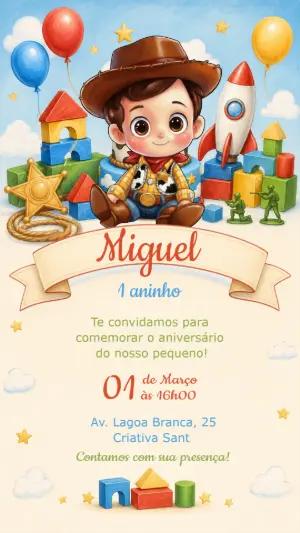 Convite Digital Aniversário Toy Story para Editar