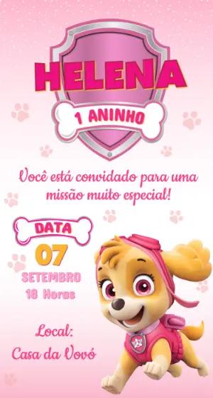 Convite Aniversário Patrulha Canina Menina Rosa Editável
