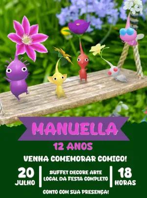Convite de Aniversário Pikmin com Personagens para Editar Online
