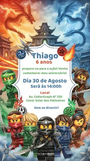 Convite de Aniversário Ninjago com Ninjas para Editar Online
