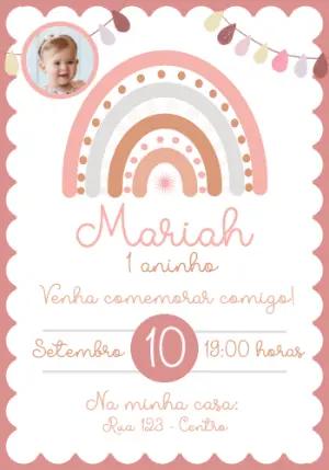 Convite Aniversário Arco Íris Boho com Foto para Editar Online