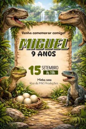 Convite Digital Aniversário Jurássico com Dinossauros Editável