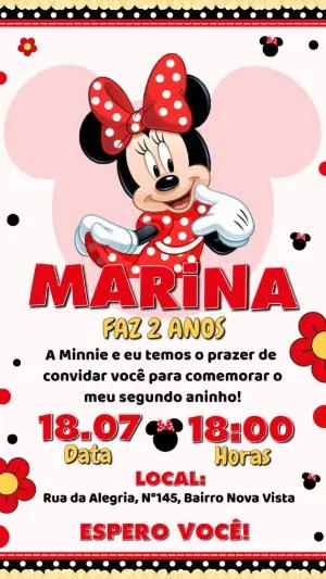 Convite de Aniversário Minnie Vermelha Clássico Editável
