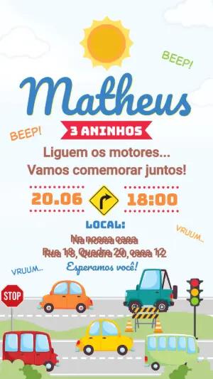 Convite de Aniversário Infantil Carros Coloridos para Editar