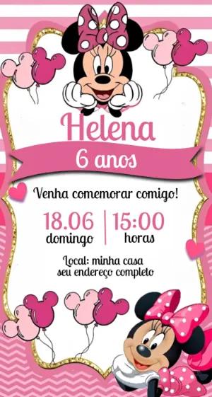 Convite Digital Minnie Rosa: Modelo Editável para Aniversário