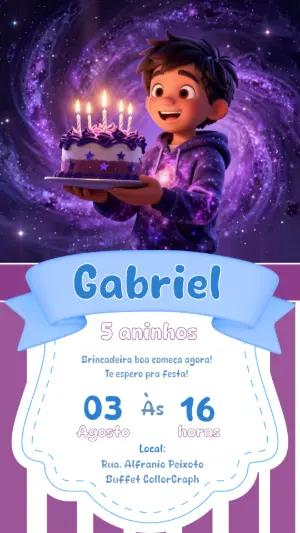 Convite de Aniversário Galáxia Menino 3D para Editar