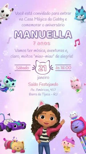 Convite de Aniversário Casa Mágica da Gabby Editável Online