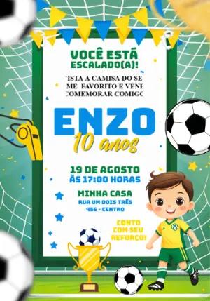 Convite de Aniversário Futebol Infantil Colorido para Editar