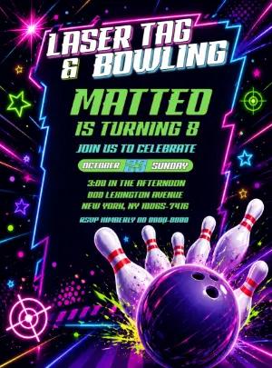 Neon Bowling Birthday Invitation Template